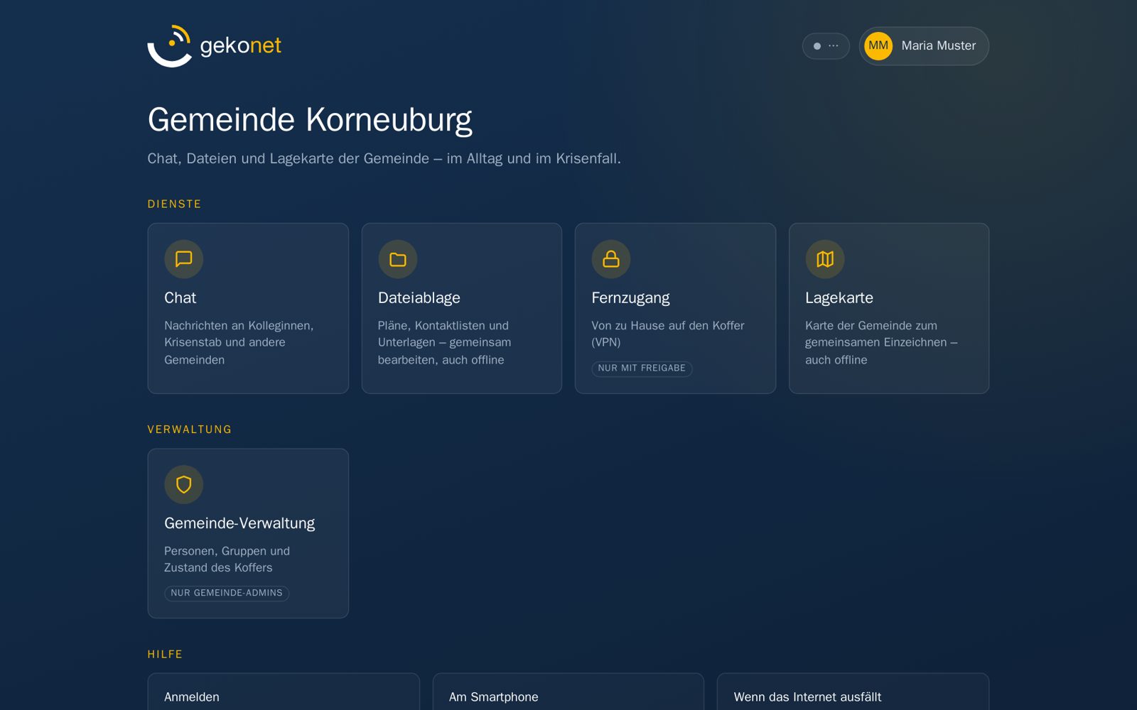Die Startseite der Gemeinde nach der Anmeldung.